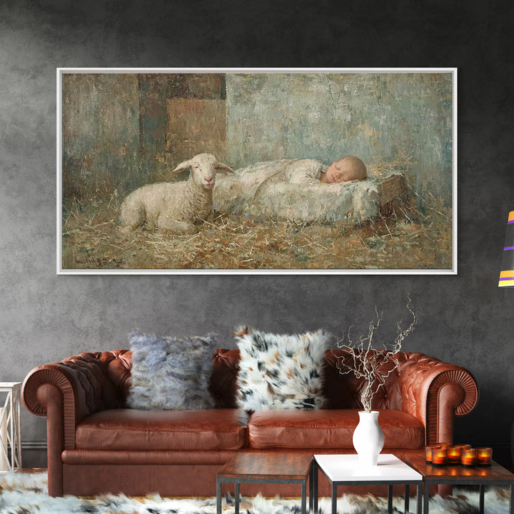 Gentle Manger – Framed Canvas Print – Christian Paintings – Christmas Wall Art – Christian Christmas Art – Christian Art Canvas – Jesus Art