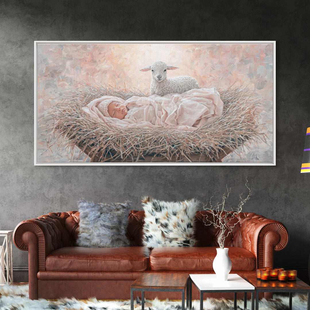 Manger Blessing – Framed Canvas Print – Christian Paintings – Christian Art Canvas – Christmas Wall Art – Christian Christmas Art – Jesus P