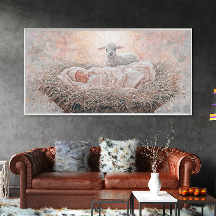 Manger Blessing – Framed Canvas Print – Christian Paintings – Christian Art Canvas – Christmas Wall Art – Christian Christmas Art – Jesus P