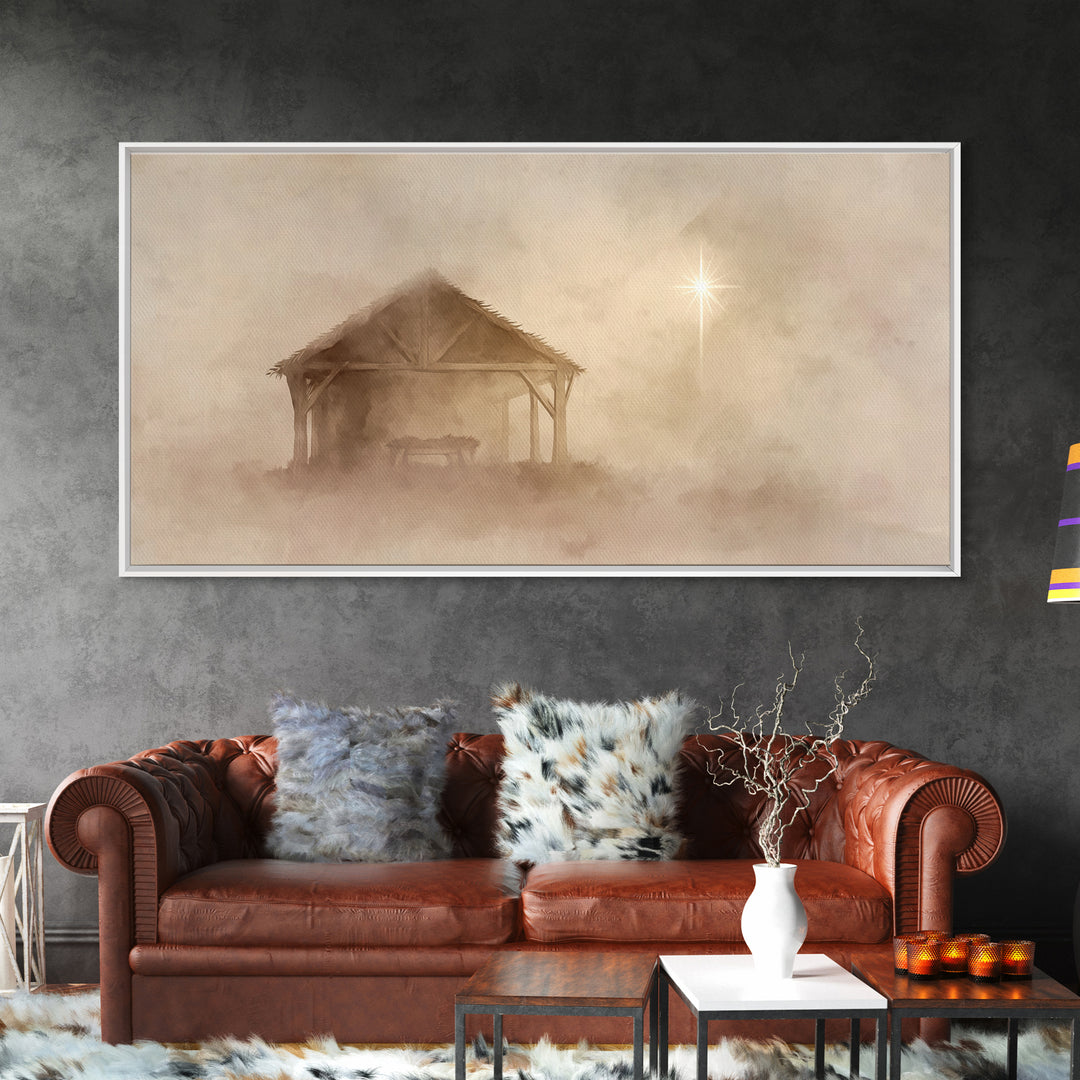 Starlit Stable – Framed Canvas Print – Christian Christmas Art – Christmas Canvas Wall Art – Christian Wall Art – Christian Art Print – Chr