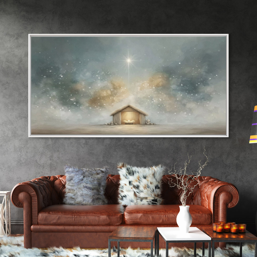 Manger Glory – Framed Canvas Print – Christmas Canvas Wall Art – Christian Christmas Art – Christian Art Print – Christian Wall Art – Frame