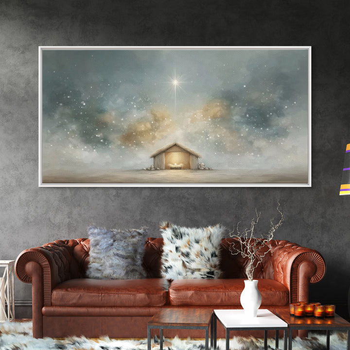 Manger Glory – Framed Canvas Print – Christmas Canvas Wall Art – Christian Christmas Art – Christian Art Print – Christian Wall Art – Frame