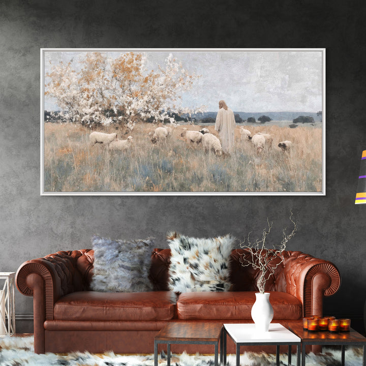 Quiet Shepherd Light, Framed Canvas Print, Christian Art Canvas, Jesus Painting, Christian Wall Art, Christmas Art Prints