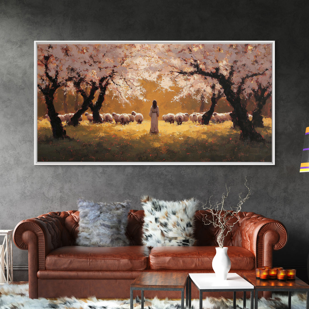Golden Orchard Peace | Framed Canvas Print | Christian Art | Jesus Painting | Christian Christmas Art | Christian Wall Art