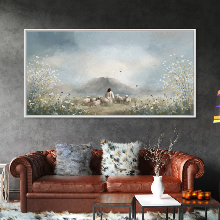 Heavenly Field Stillness, Framed Canvas Print, Christian Christmas Art, Jesus Painting, Christian Wall Art, Art Canvas