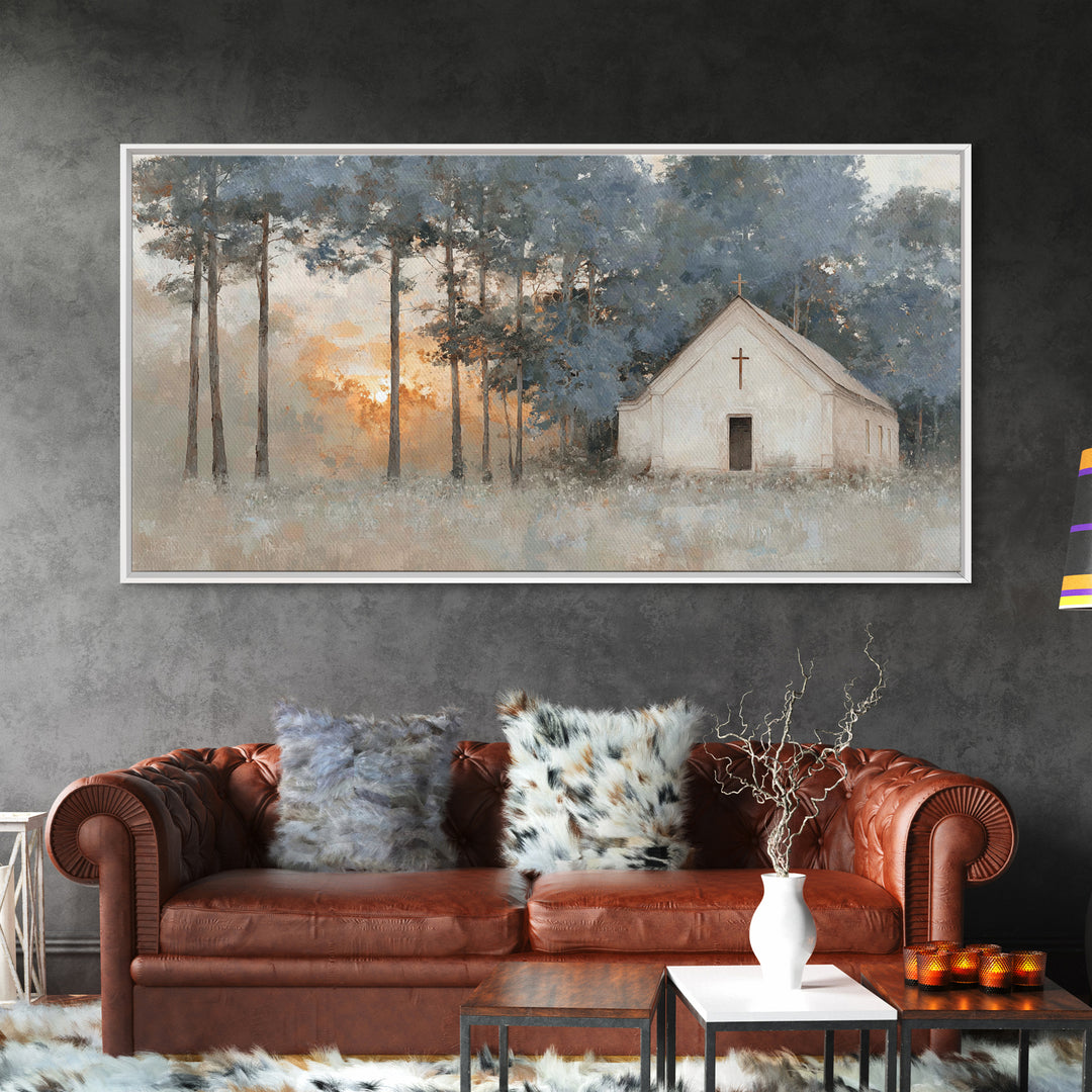 Misty Chapel Blessing, Framed Canvas Print, Christian Painting, Christian Art, Christian Wall Art, Christian Art Canvas, Christian Gift Ide