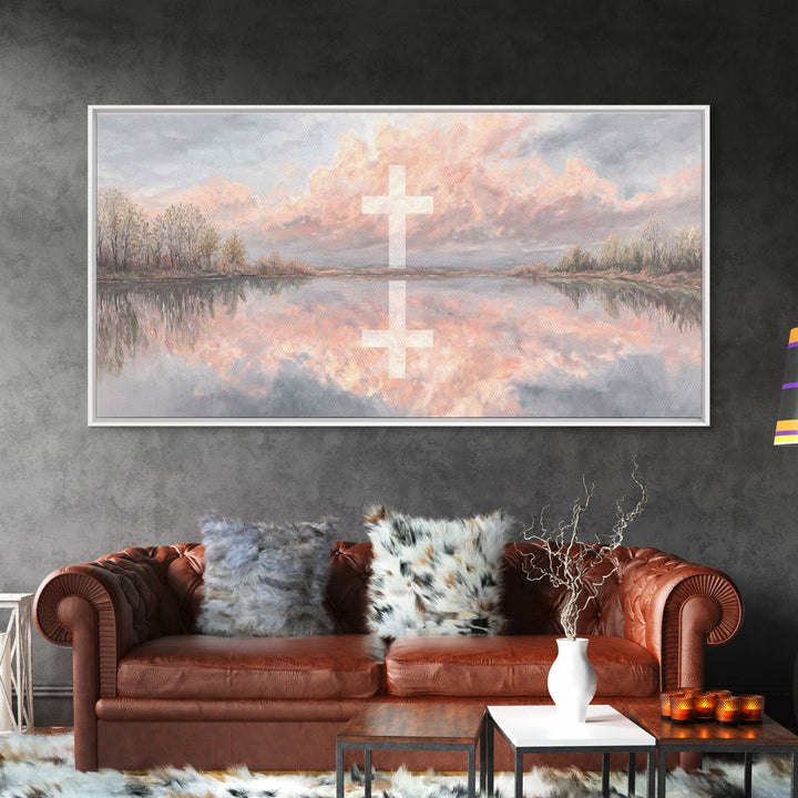 Cross Of Evening, Framed Canvas Print, Christian Art, Christian Wall Art, Christian Painting, Christian Art Canvas, Christian Christmas Art