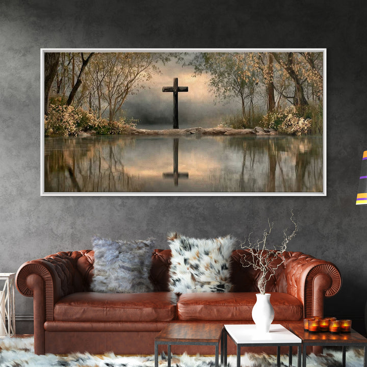 Sacred Cross Shore | Framed Canvas Print | Christian Painting | Christian Art Canvas | Christian Wall Art | Christian Art | Christian Decor