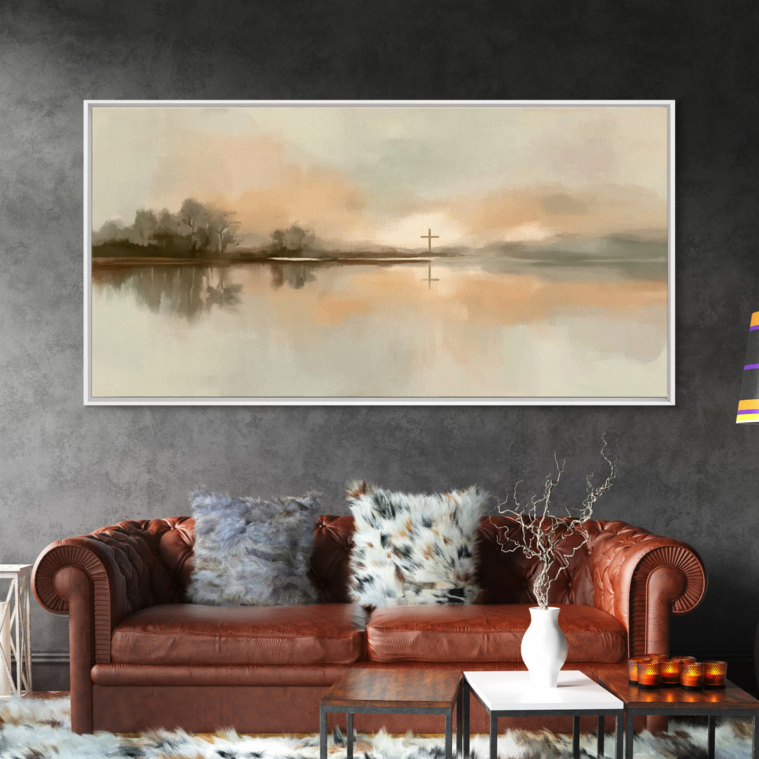 Soft Cross Horizon – Framed Canvas Print – Christian Art – Christian Art Canvas – Christian Wall Art – Christian Painting – Christian Gift
