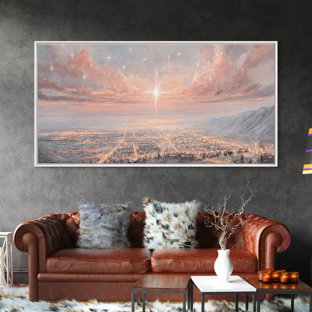 Celestial Dawn Light | Framed Canvas Print | Christian Christmas Art | Christian Art Prints | Christmas Wall Art | Christian Wall Art | Uni