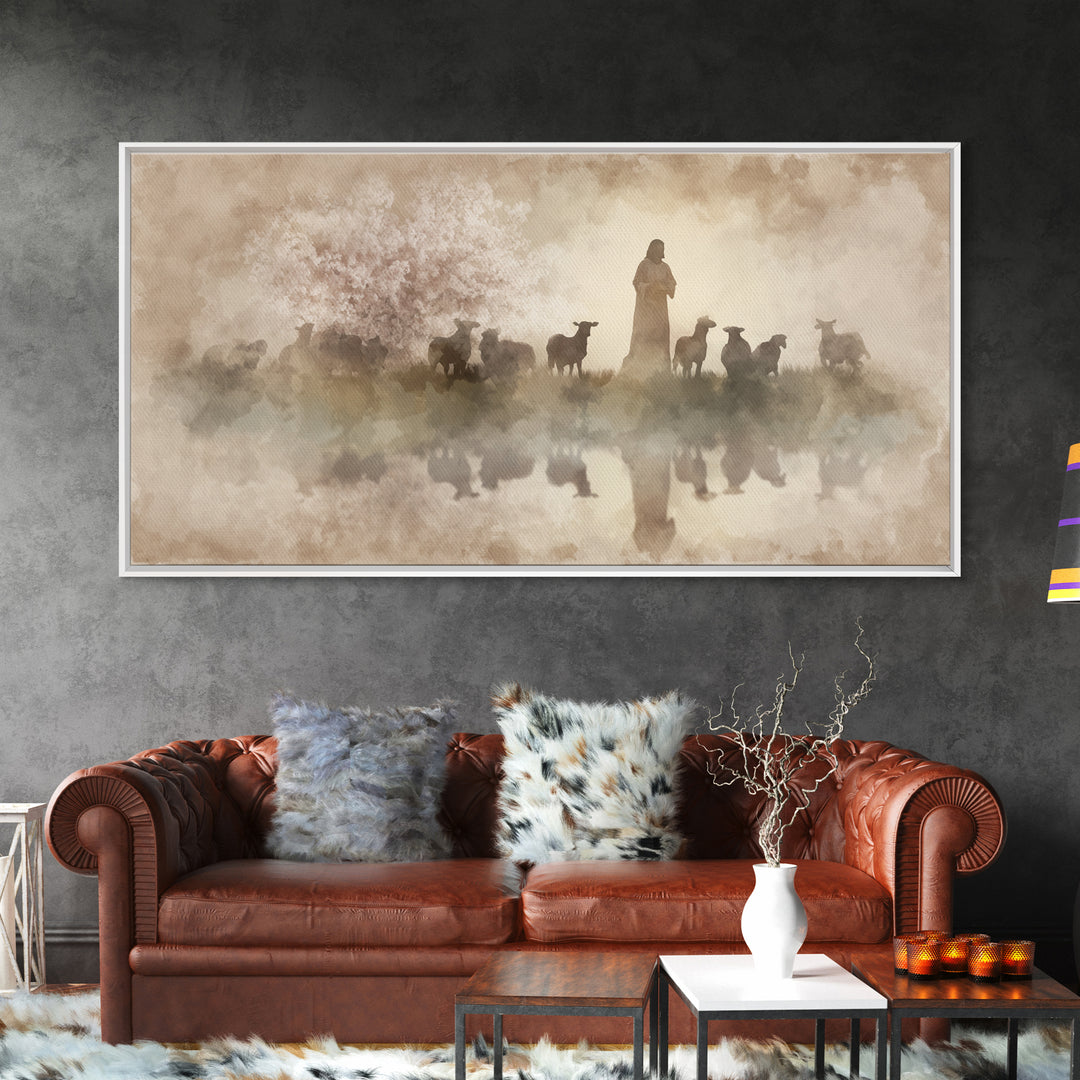 Guiding Shepherd – Framed Canvas Print – Christian Wall Art – Jesus Painting – Christian Art Canvas – Christian Christmas Art – Christian A