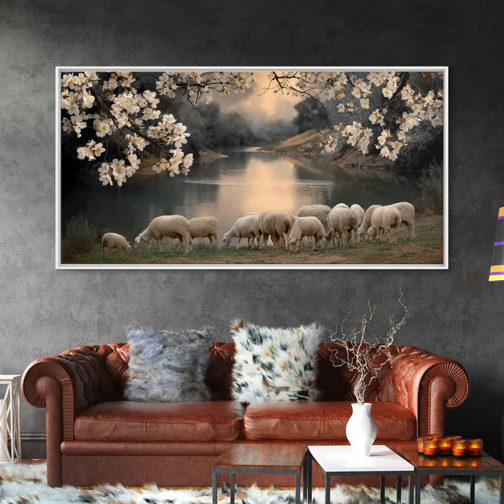 Springtime Flock – Framed Canvas Print – Christian Art Canvas – Christian Wall Art – Christian Decor For Home – Christian Painting – Christ