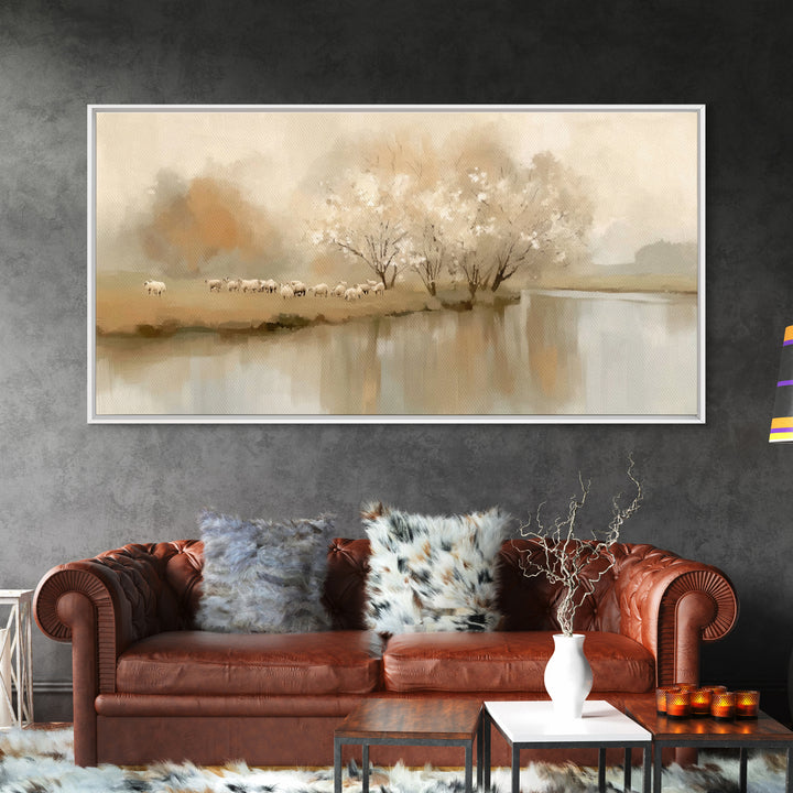 Riverside Peace – Framed Canvas Print – Christian Wall Art – Minimalist Christian Art – Christian Art Canvas – Christian Gift – Christian P