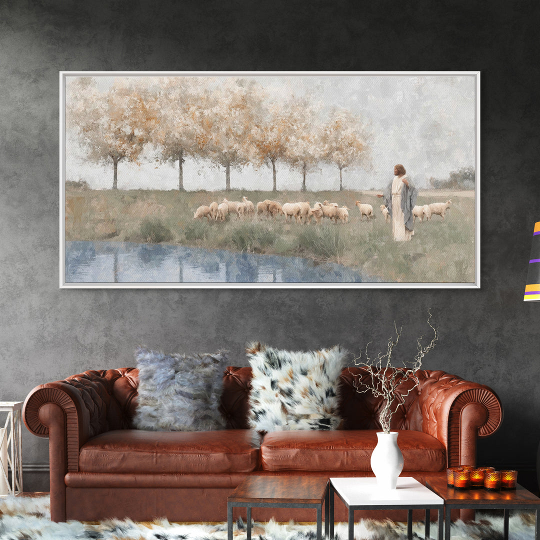 Pasture Of Mercy – Framed Canvas Print – Christian Wall Art – Jesus Painting – Christian Art Canvas – Christian Christmas Art – Christian G