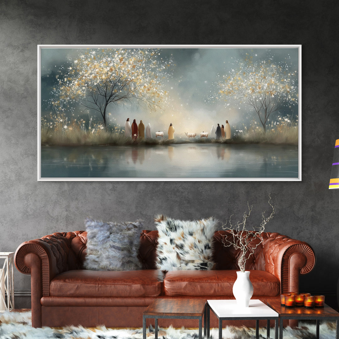 Starry Nativity – Framed Canvas Print – Christian Wall Art – Christian Art Canvas – Christian Christmas Art – Jesus Painting – Christian Ar