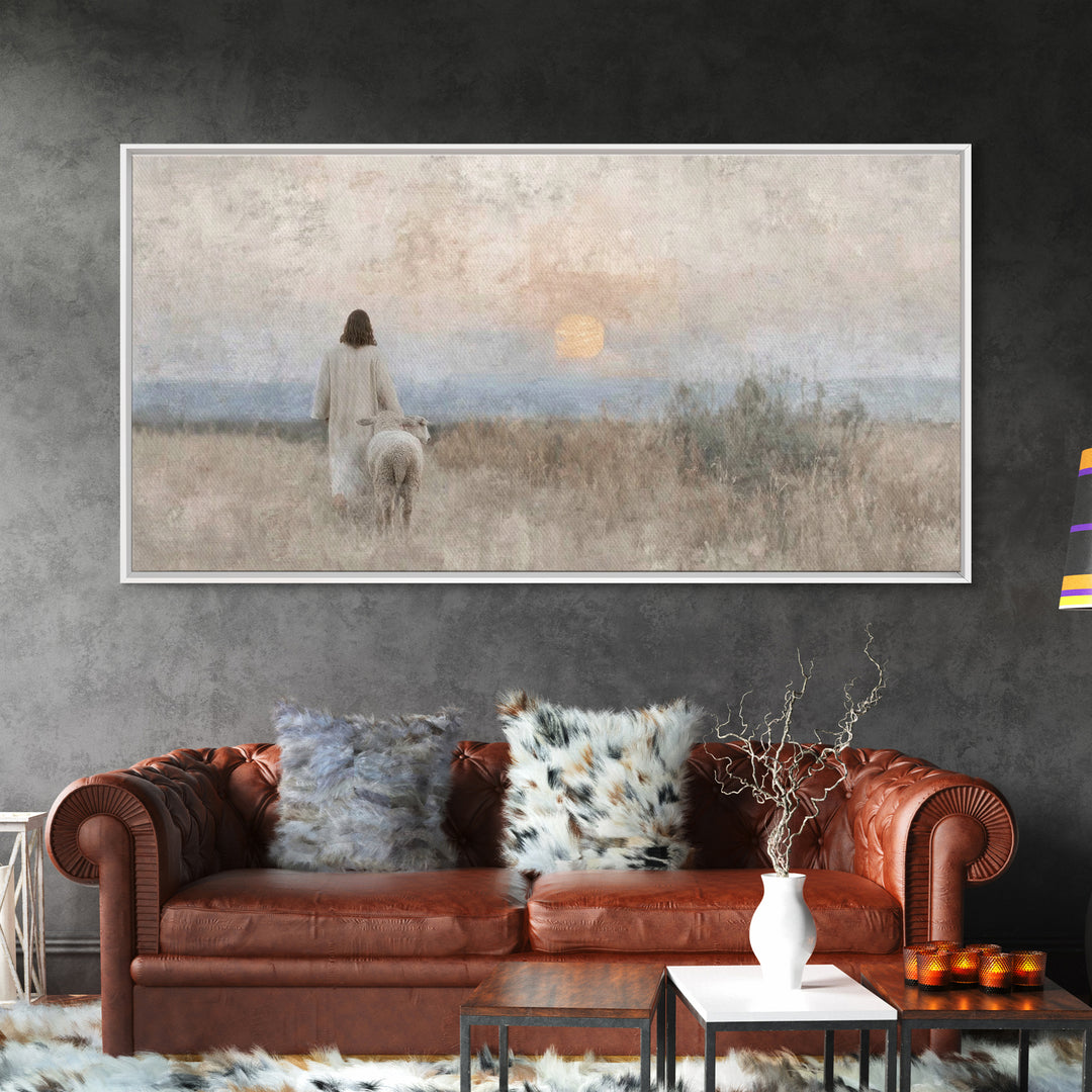 Sunset Shepherd – Framed Canvas Print – Christian Wall Art – Christian Christmas Art – Jesus Painting – Christian Art Canvas – Christian De