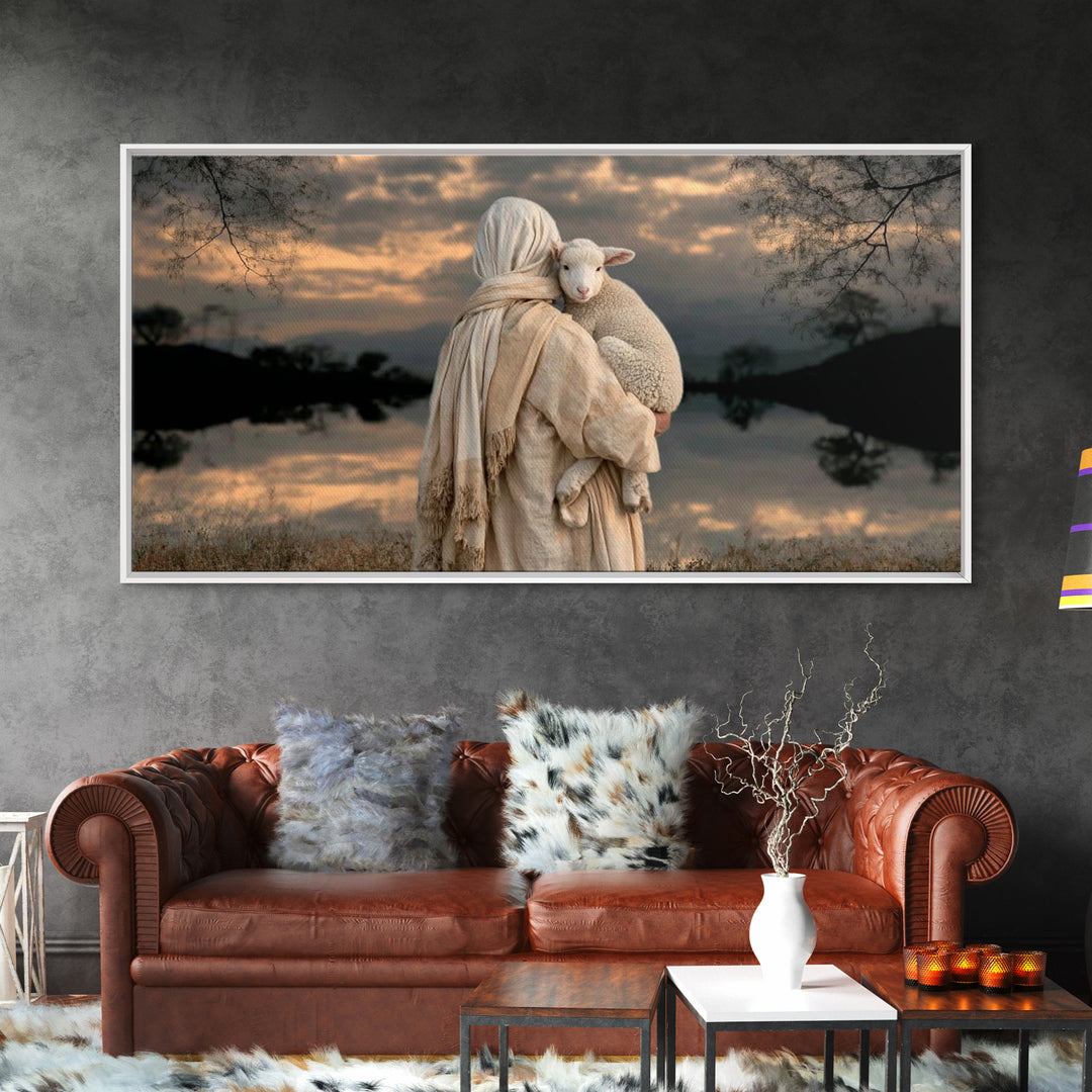 Lamb Of Comfort – Framed Canvas Print – Christian Wall Art – Jesus Painting – Christian Art Canvas – Christian Gift Ideas – Christmas Art