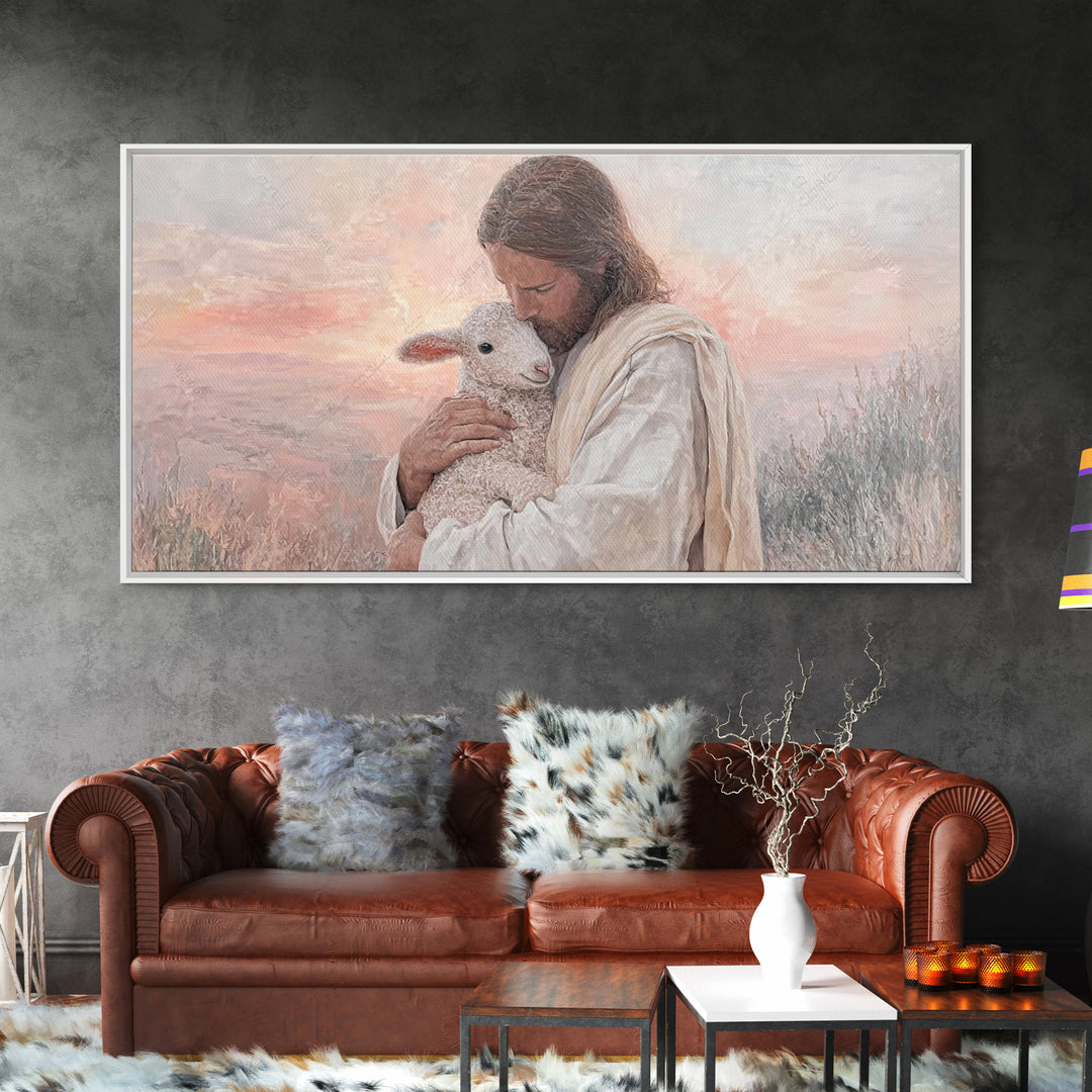 Shepherd's Embrace – Framed Canvas Print – Christian Wall Art – Jesus Painting – Christian Art Canvas – Christian Christmas Art