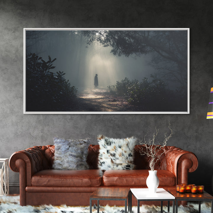 Shadowed Path – Framed Canvas Print – Moody Christian Art – Christian Wall Art – Jesus Painting – Retro Christmas Art