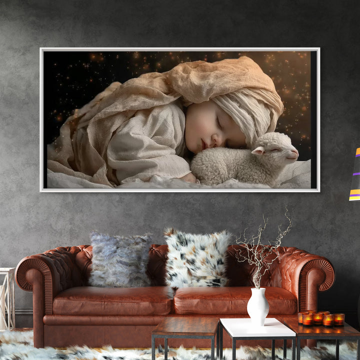 Starry Slumber – Framed Canvas Print – Christian Wall Art – Christian Art Canvas – Christian Christmas Art – Jesus Painting – Christian Dec