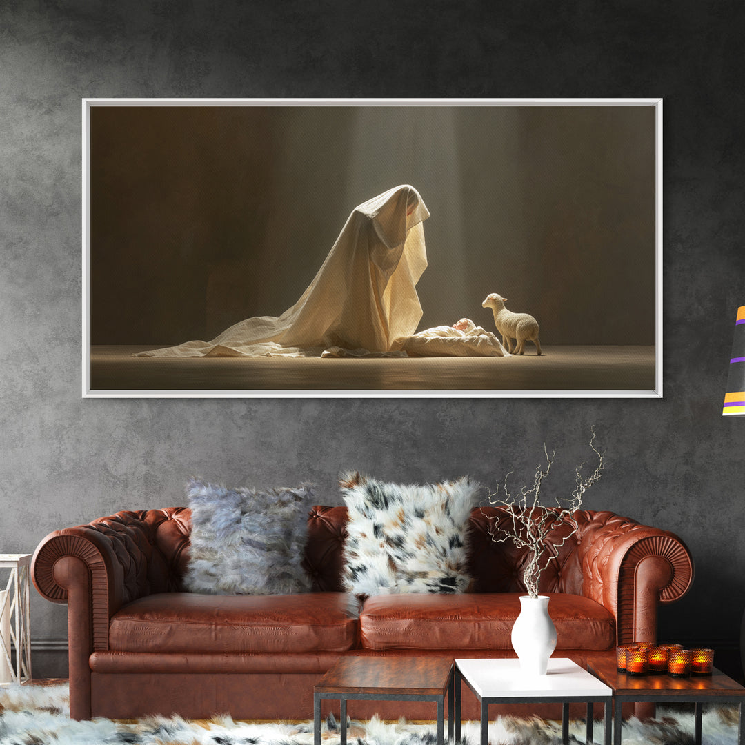 Sacred Adoration – Framed Canvas Print – Christian Art Canvas – Christian Christmas Art – Christian Wall Art – Christian Decor – Jesus Pain