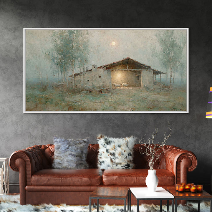 Midnight Stable – Framed Canvas Print – Christian Wall Art – Christian Decor – Christian Art Canvas – Christian Christmas Art – Christmas A