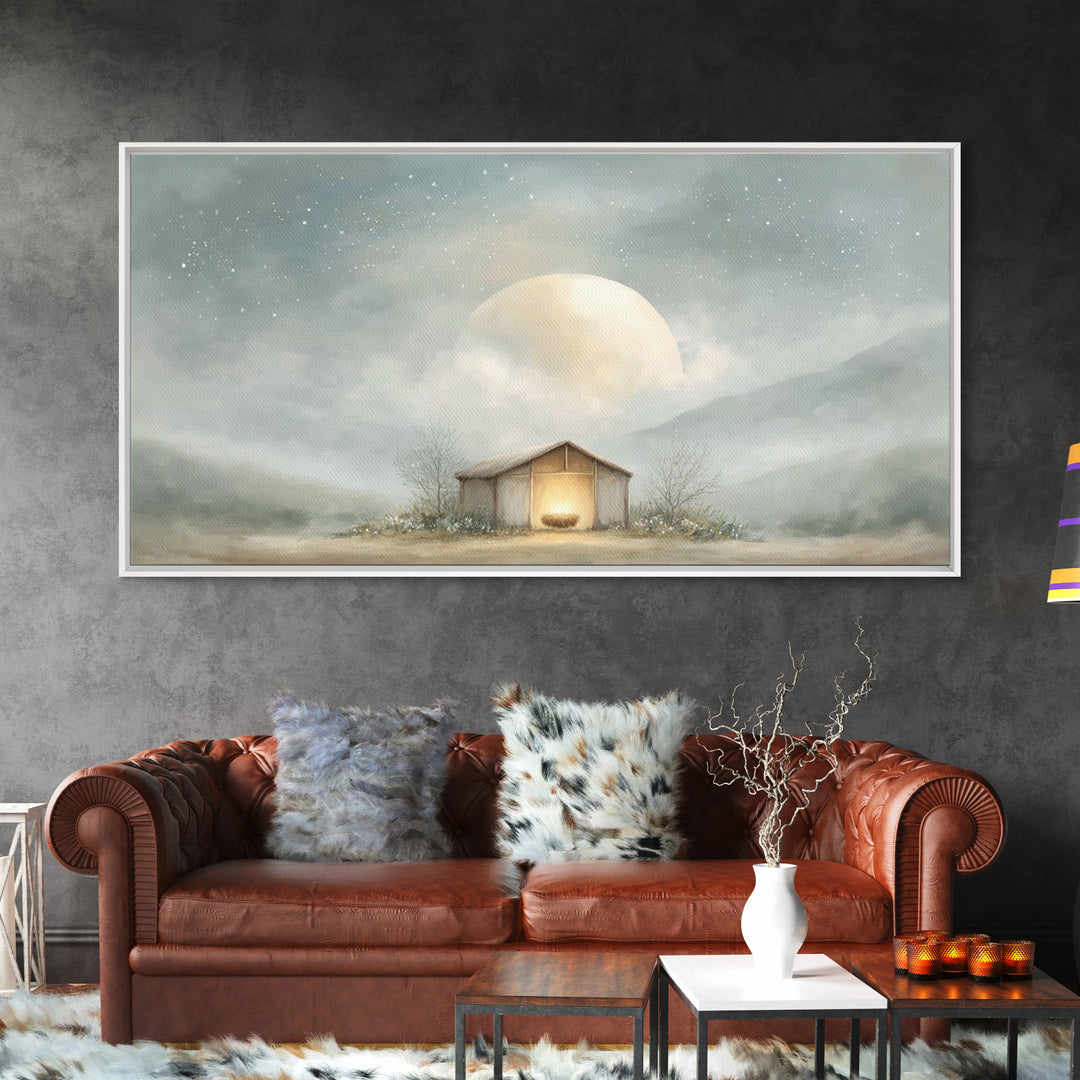 Moonlit Nativity Peace – Framed Canvas Print – Christian Wall Art – Christian Art Canvas – Christmas Art – Christian Christmas Art – Christ