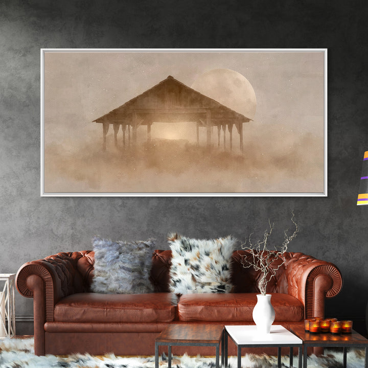 Holy Night Shelter – Framed Canvas Print – Christian Christmas Art – Christian Art Canvas – Christian Wall Art – Christmas Art – Christian