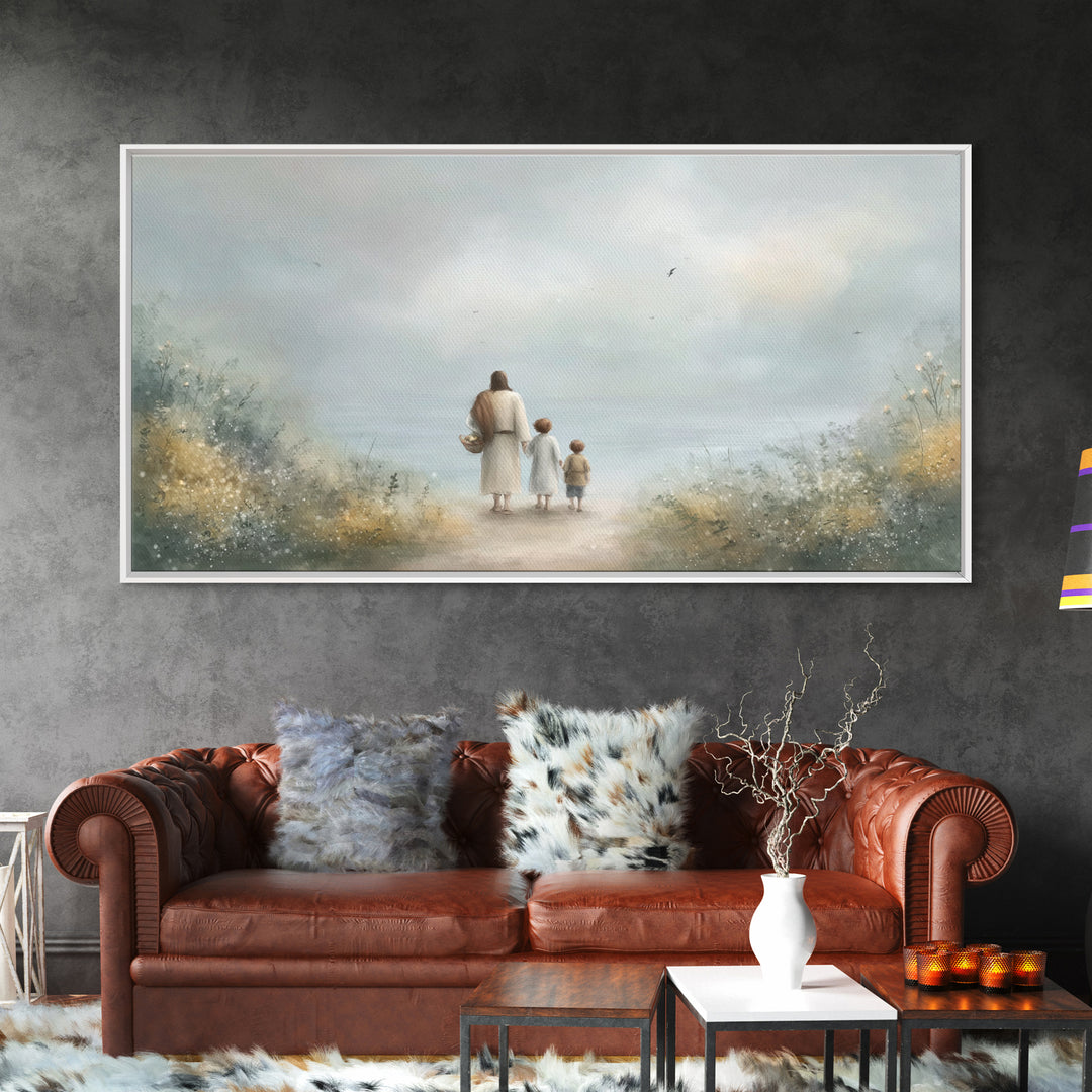 Peaceful Shore Path – Framed Canvas Print – Christian Art – Christian Art Canvas – Christian Wall Art – Jesus Painting – Christian Gift