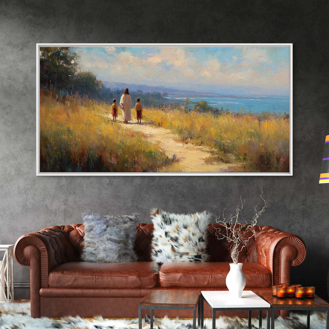 Sunlit Journey – Framed Canvas Print – Jesus Painting – Christian Wall Art – Christian Art Canvas – Christian Art – Christian Gift Ideas