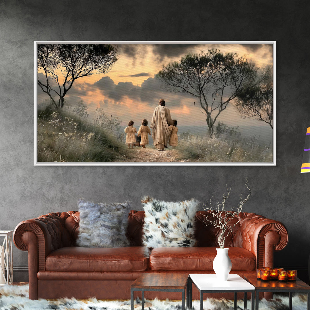 Evening Shepherd Guide – Framed Canvas Print – Jesus Painting – Christian Wall Art – Christian Art Canvas – Large Christian Painting – Chri
