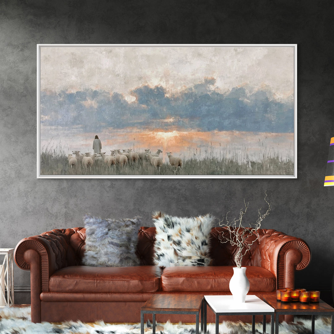 Dawn Of The Flock – Framed Canvas Print – Vintage Christian Art – Christian Wall Art – Christian Art Canvas – Jesus Painting – Christian Ch