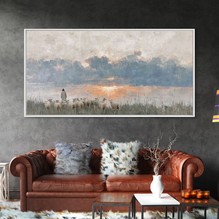 Dawn Of The Flock – Framed Canvas Print – Vintage Christian Art – Christian Wall Art – Christian Art Canvas – Jesus Painting – Christian Ch