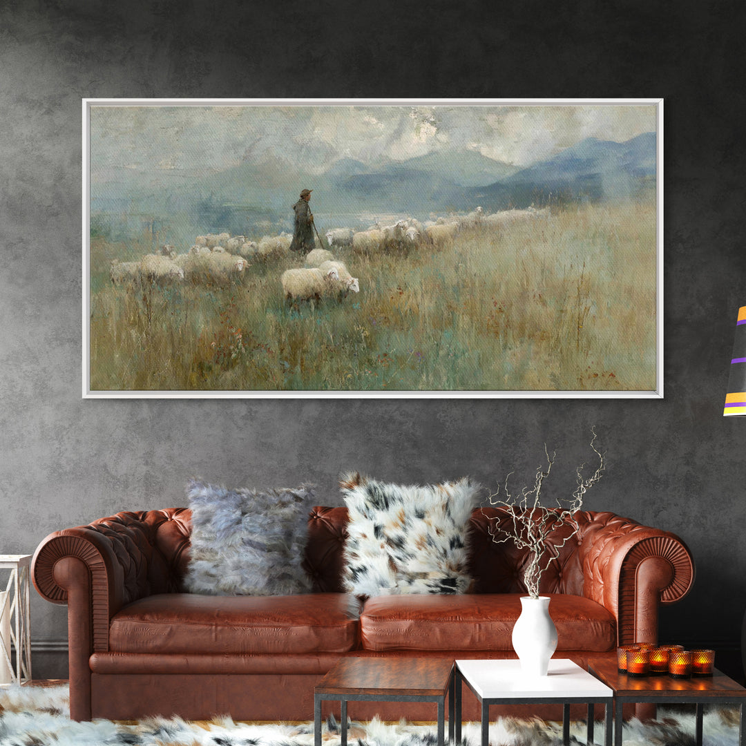 Mountain Shepherd Path – Framed Canvas Print – Christian Wall Art – Jesus Painting – Christian Art Canvas – Vintage Christian Art – Christi