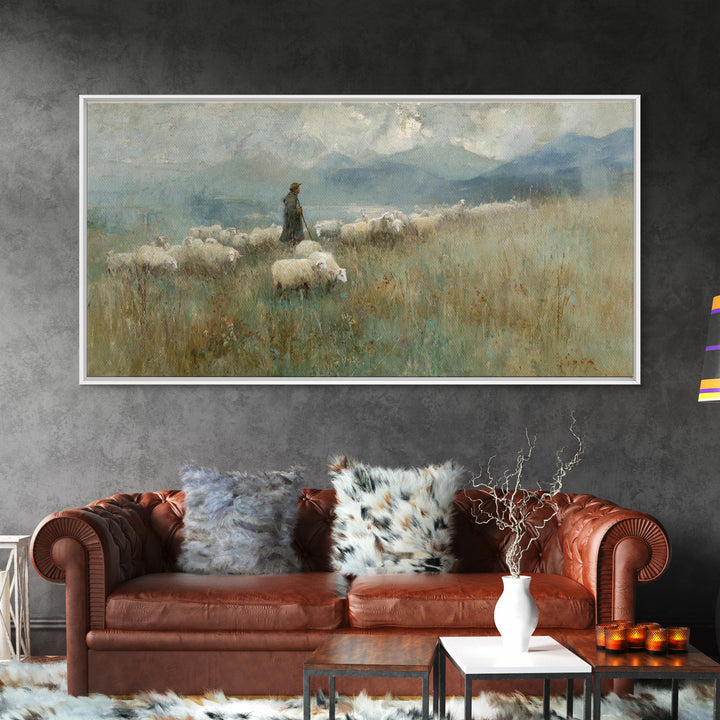 Mountain Shepherd Path – Framed Canvas Print – Christian Wall Art – Jesus Painting – Christian Art Canvas – Vintage Christian Art – Christi