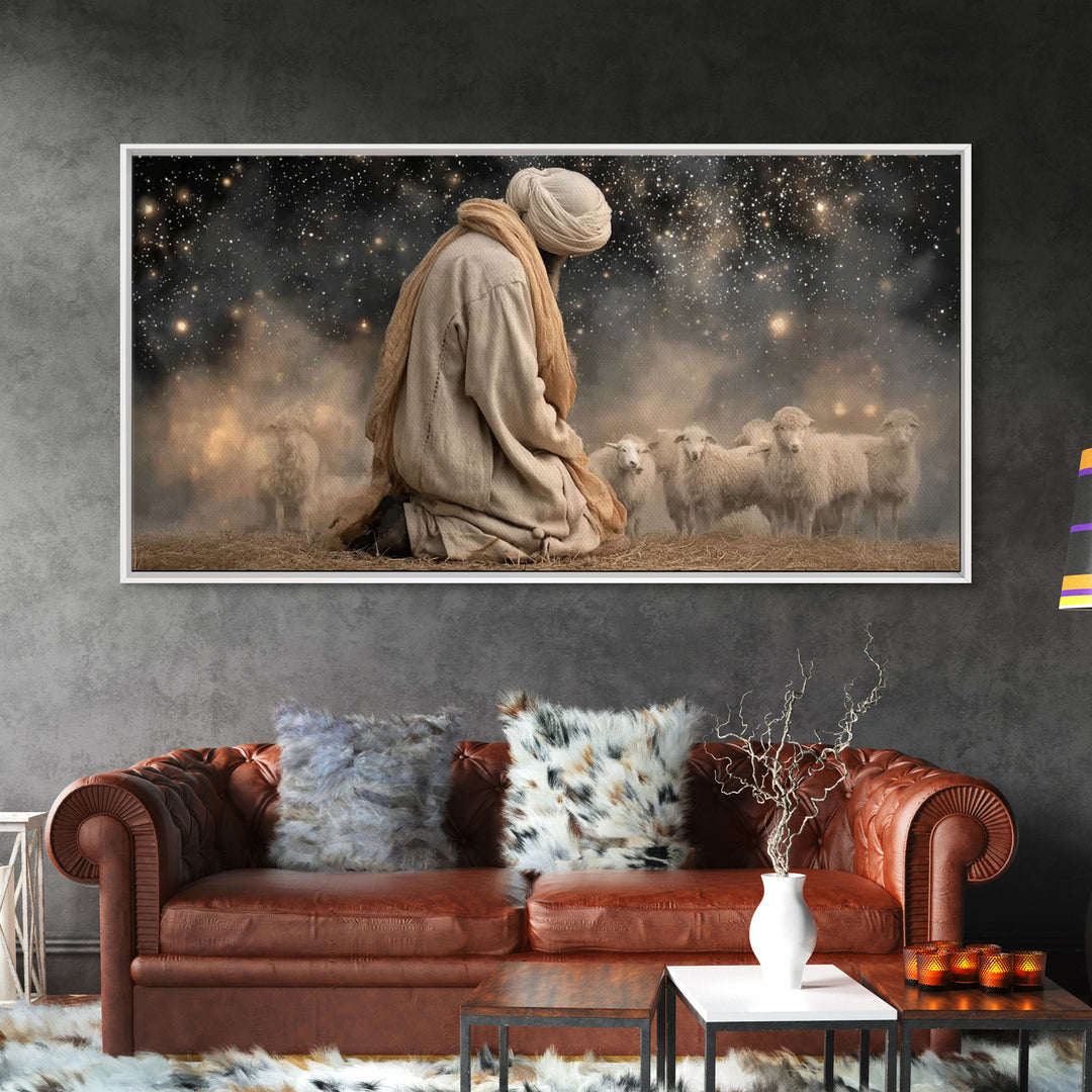 The Guiding Star – Framed Canvas Print – Christian Wall Art – Jesus Painting – Christian Art Canvas – Christian Christmas Art – Pastoral Sc