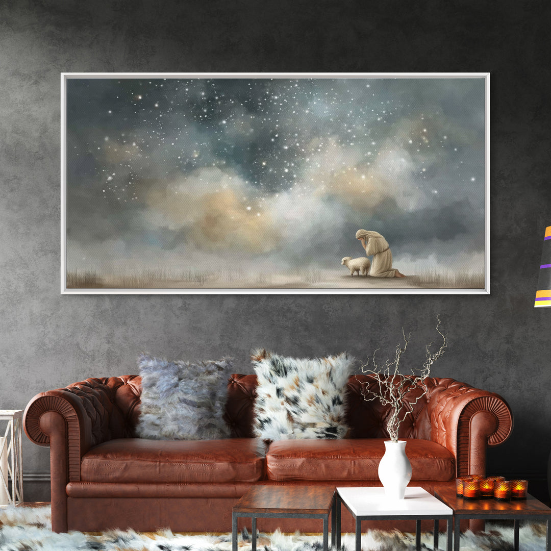 Shepherd’s Peace, Framed Canvas Print, Christian Wall Art, Christian Art Canvas, Jesus Painting, Christian Christmas Art, Christmas Art Pri