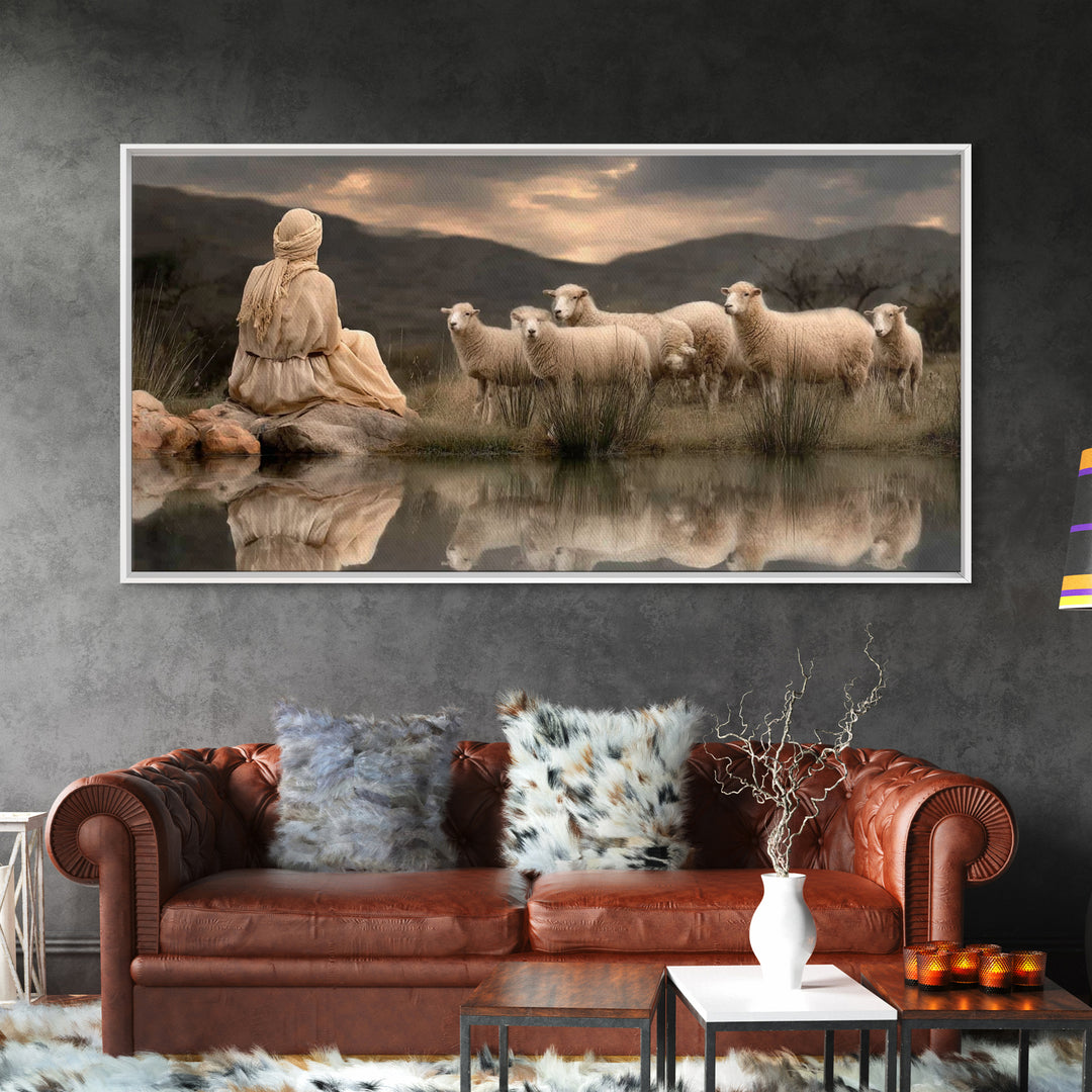 Shepherd’s Reflection – Framed Canvas Print – Christian Art Canvas – Christian Wall Art – Christian Art – Christian Painting – Christian De