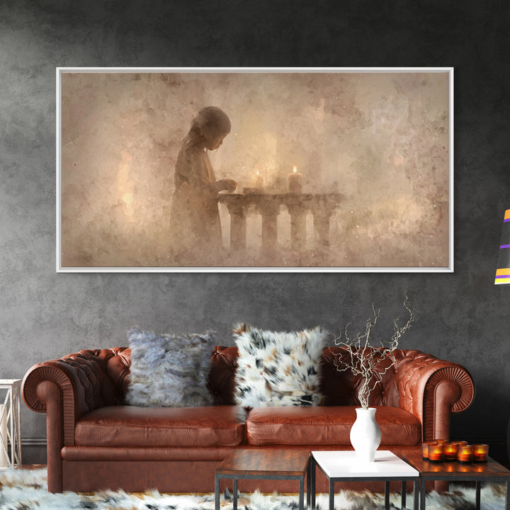 Soft Prayer Light - Framed Canvas Print - Subtle Christian Art - Christian Wall Art - Christmas Art Prints - Christian Decoration - Modern