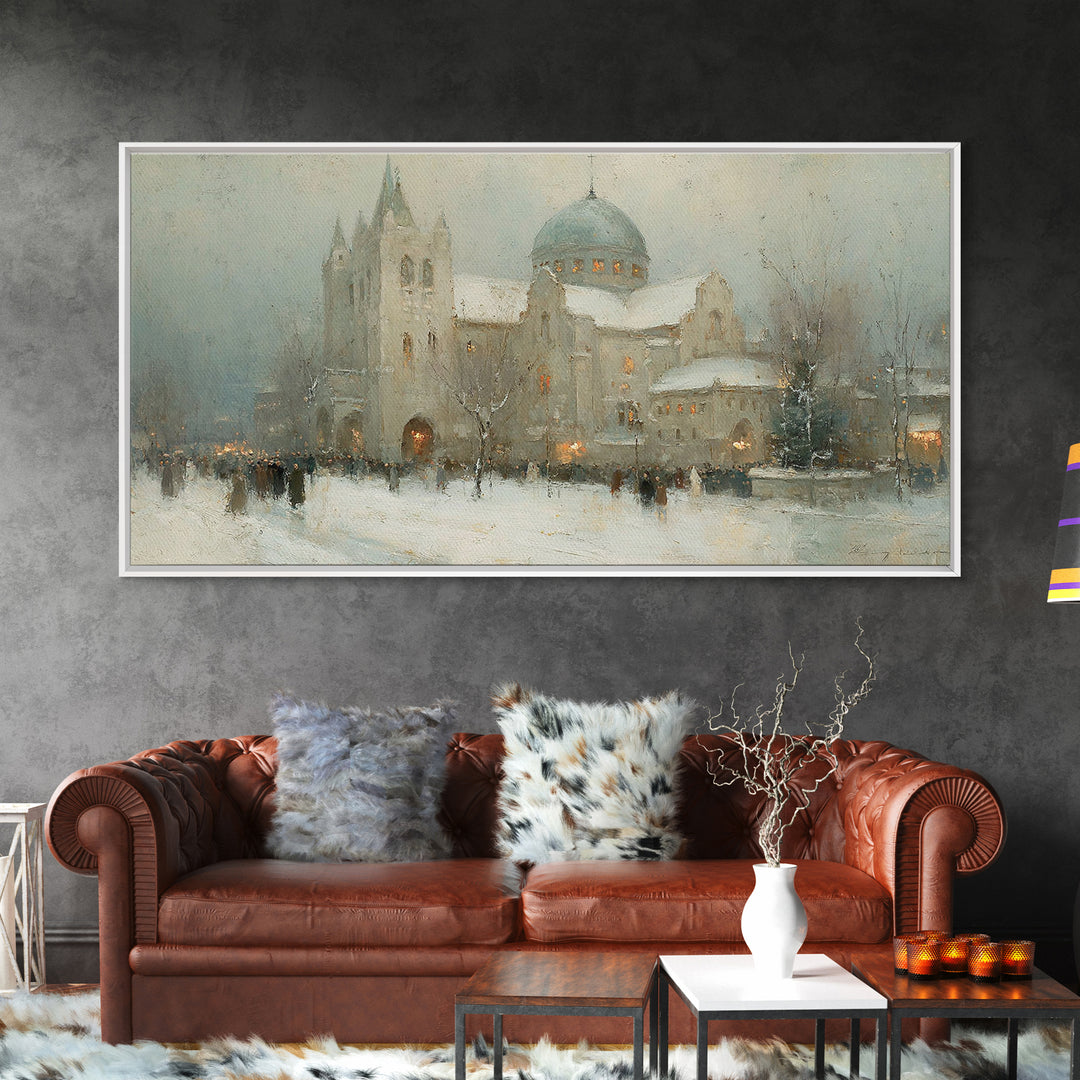 Winter Chapel Peace – Framed Canvas Print – Christian Wall Art – Christmas Art Work – Christian Christmas Art – Framed Christmas Wall Art –