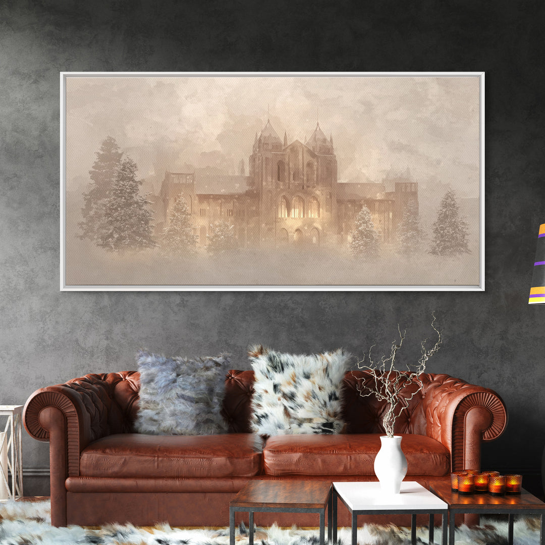 Sanctuary In Snow – Framed Canvas Print – Christian Wall Art – Vintage Christmas Art – Christian Art Canvas – Christmas Wall Art – Christia