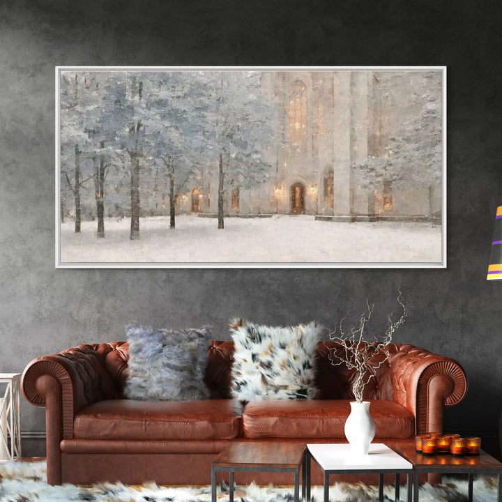 Evening Chapel Glow – Framed Canvas Print – Christian Wall Art – Christian Art Canvas – Subtle Christian Art – Christmas Art Prints – Chris