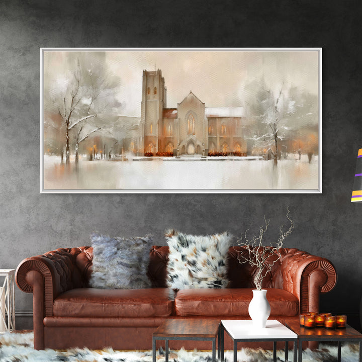 Snowbound Chapel Light | Framed Canvas Print | Christian Art Canvas | Christian Wall Art | Modern Christian Art | Christmas Wall Art | Chri