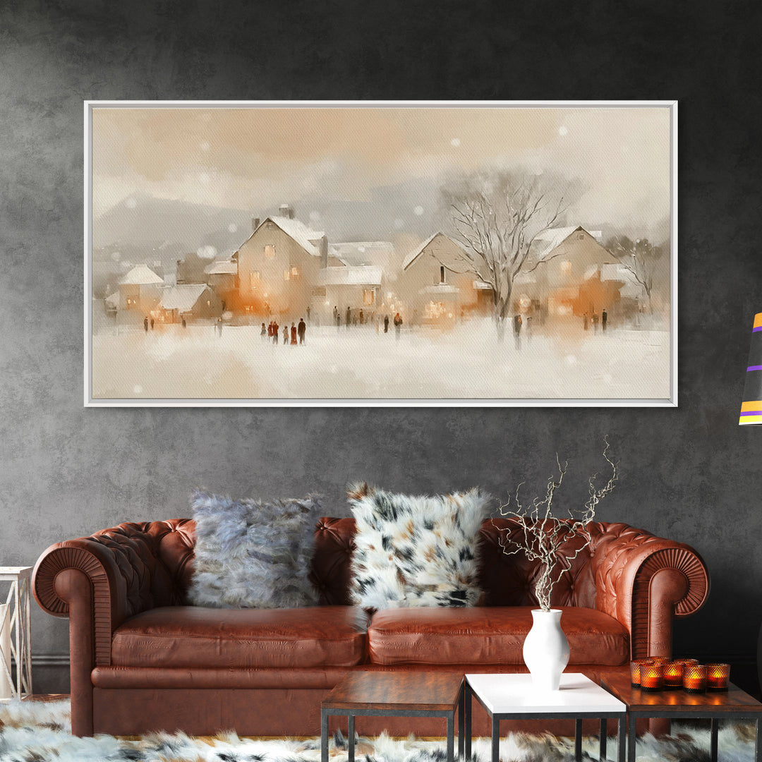 Warm Winter Village – Framed Canvas Print – Christian Christmas Art – Christmas Art Prints – Christian Wall Art – Festive Christian Decor –