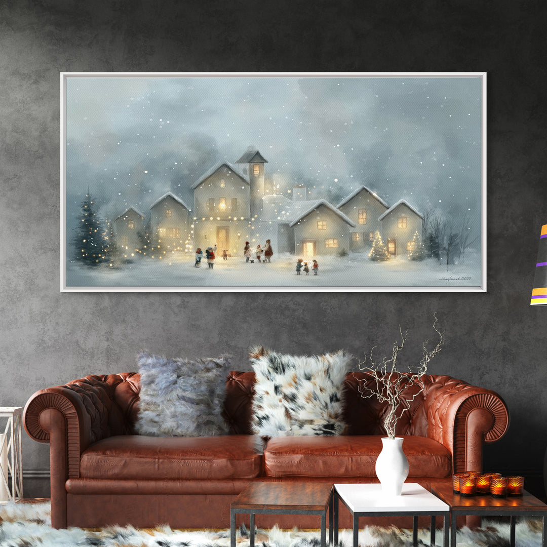 Bethlehem Village Glow – Framed Canvas Print – Christian Christmas Art – Christian Art Canvas – Christmas Canvas Wall Art – Christian Decor