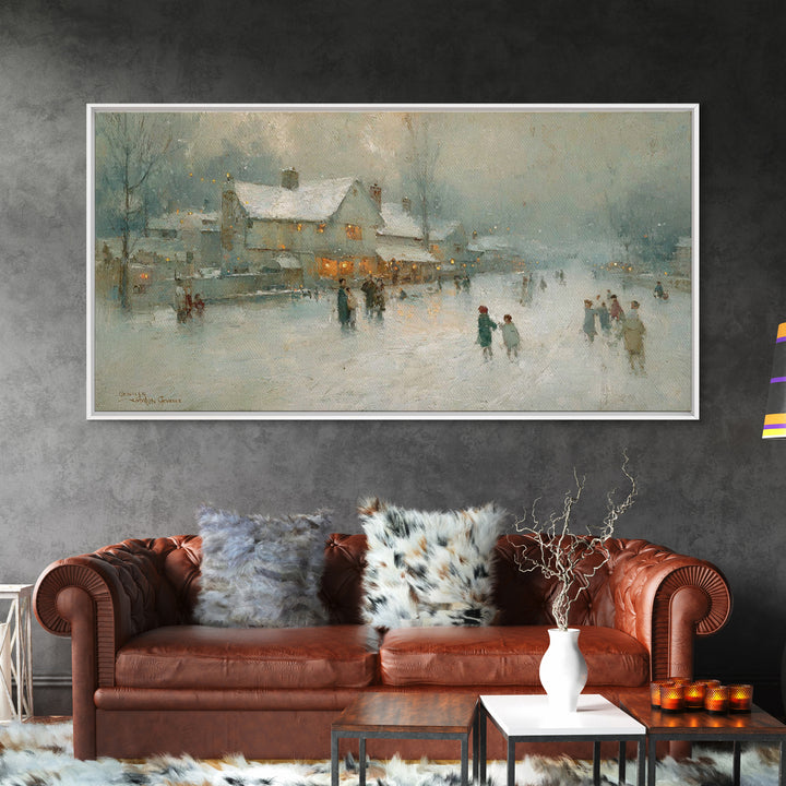 Snowy Family Gathering | Framed Canvas Print | Christmas Wall Art | Christian Art Canvas | Modern Christmas Art | Christian Christmas Decor