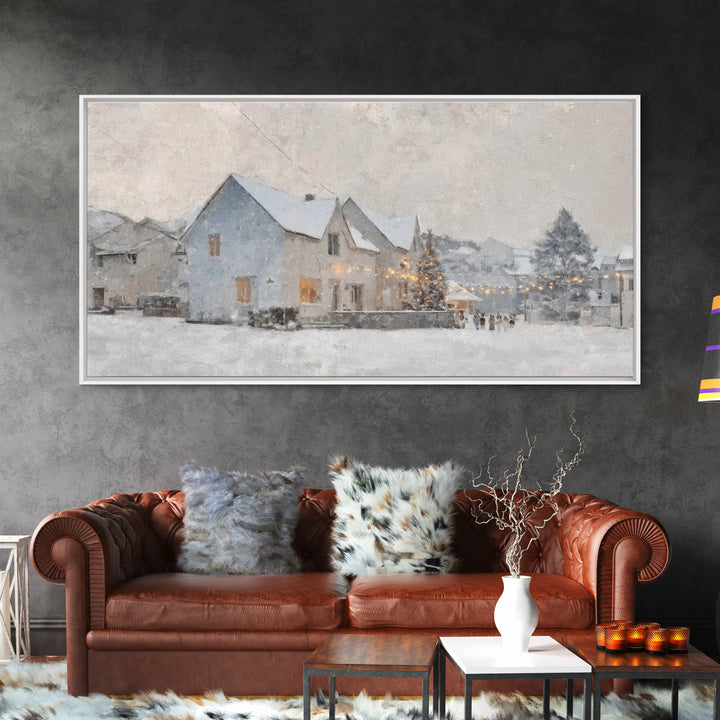 Winter Skaters Peace – Framed Canvas Print – Vintage Christmas Art – Christmas Wall Art – Christian Art Canvas – Christmas Art Prints – Chr