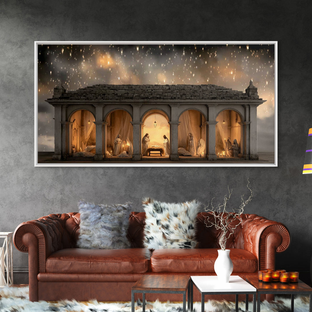 Holy Night Shelter – Framed Canvas Print – Christian Wall Art – Christian Art Canvas – Jesus Christmas Art – Christian Christmas Decor – Ch
