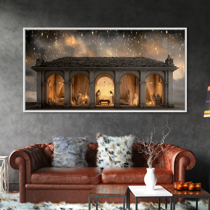 Holy Night Shelter – Framed Canvas Print – Christian Wall Art – Christian Art Canvas – Jesus Christmas Art – Christian Christmas Decor – Ch