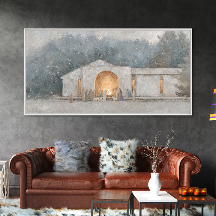 Nativity Light | Framed Canvas Print | Christian Christmas Art | Christian Wall Art | Christian Art Canvas | Folk Art Christmas | Jesus Chr